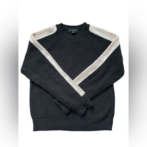 Sanctuary Black Sweater with Beige and White Stripes